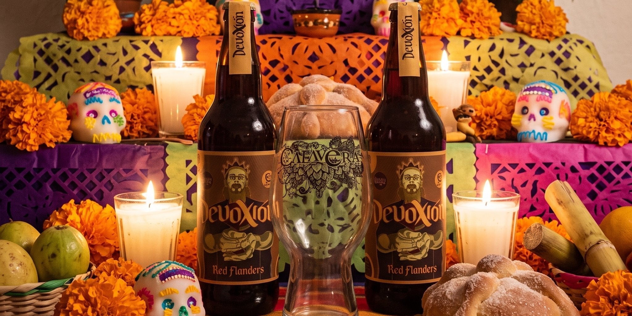 Cheves del más allá: DevoXión y Vaso Calavera en un altar de Día de Muertos- BruselasBeer