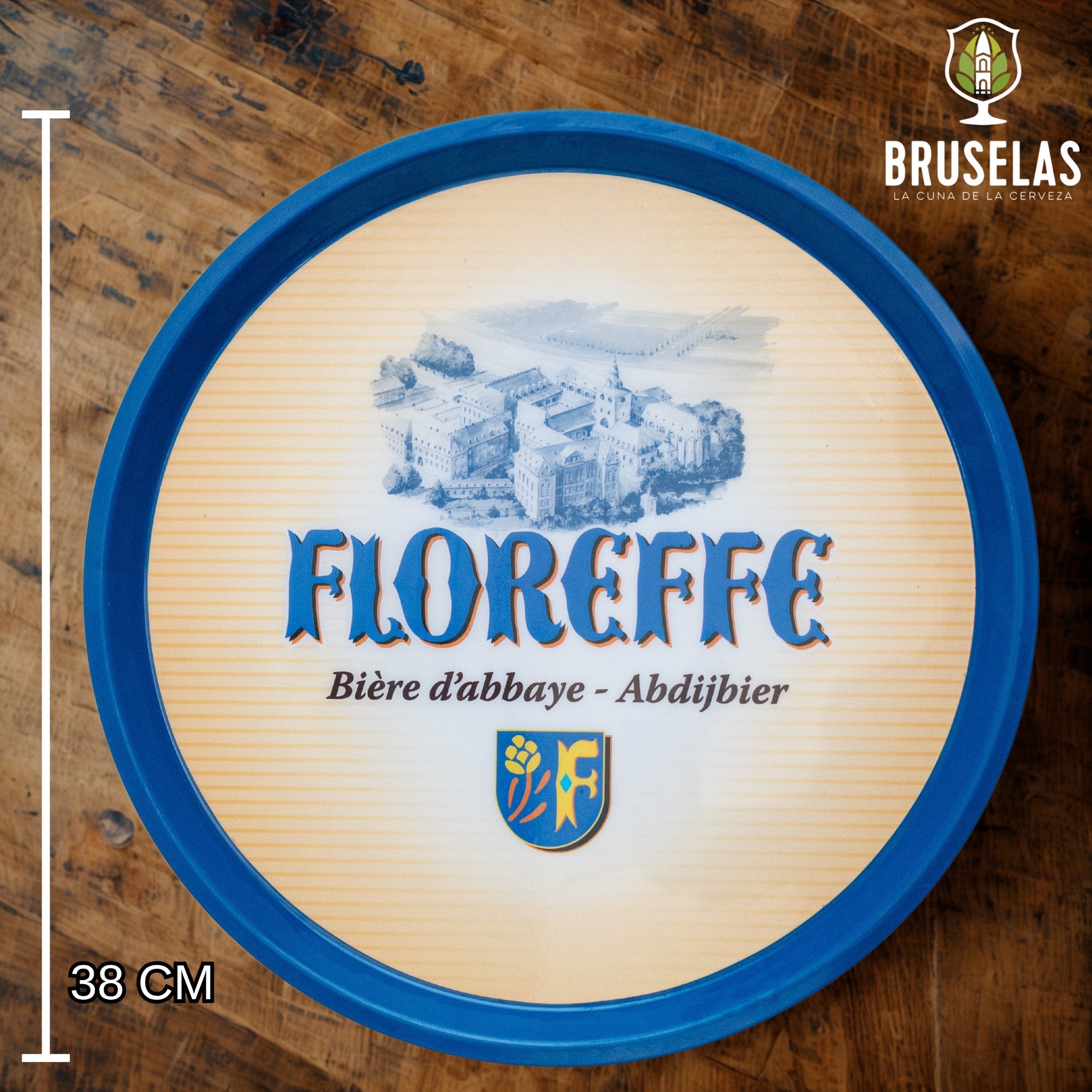 Bandeja decorativa de cervecería floreffe elaborada con plástico de alta resistencia. 