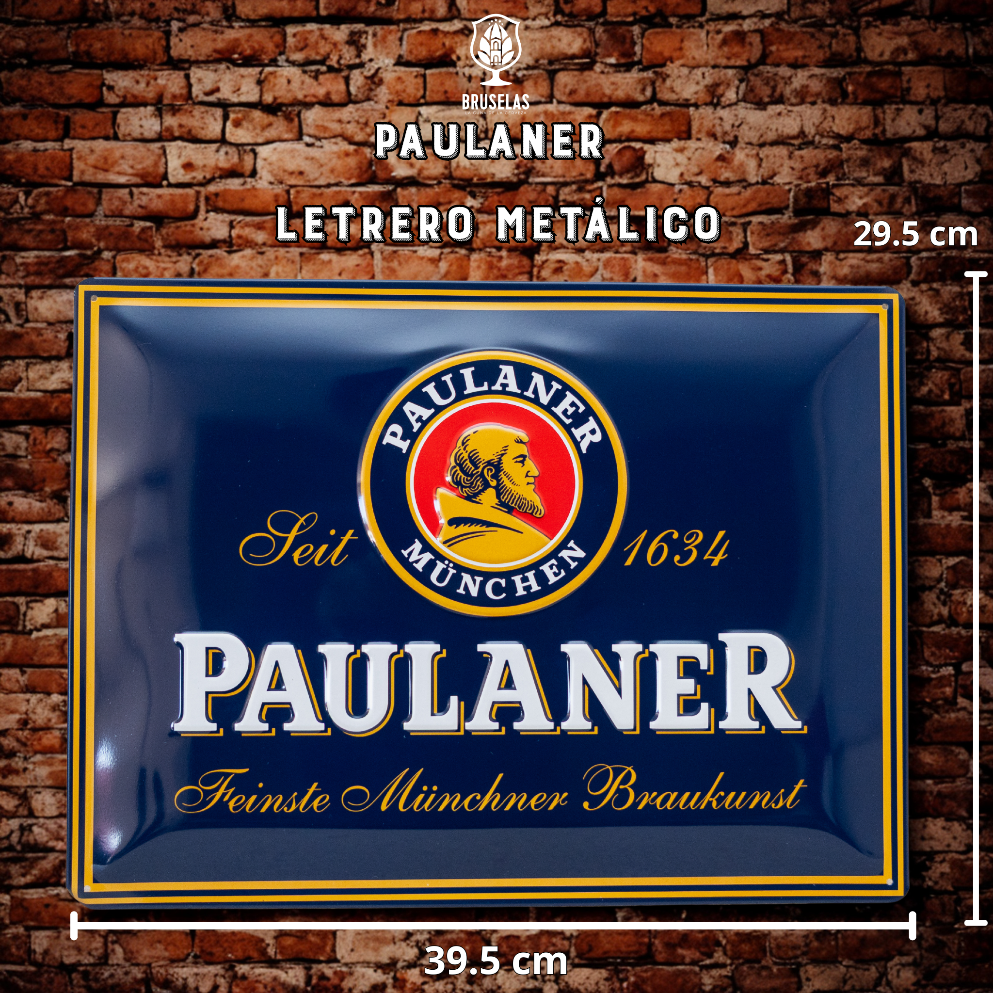 Paulaner - Letrero Metálico Horizontal Azul & Dorado