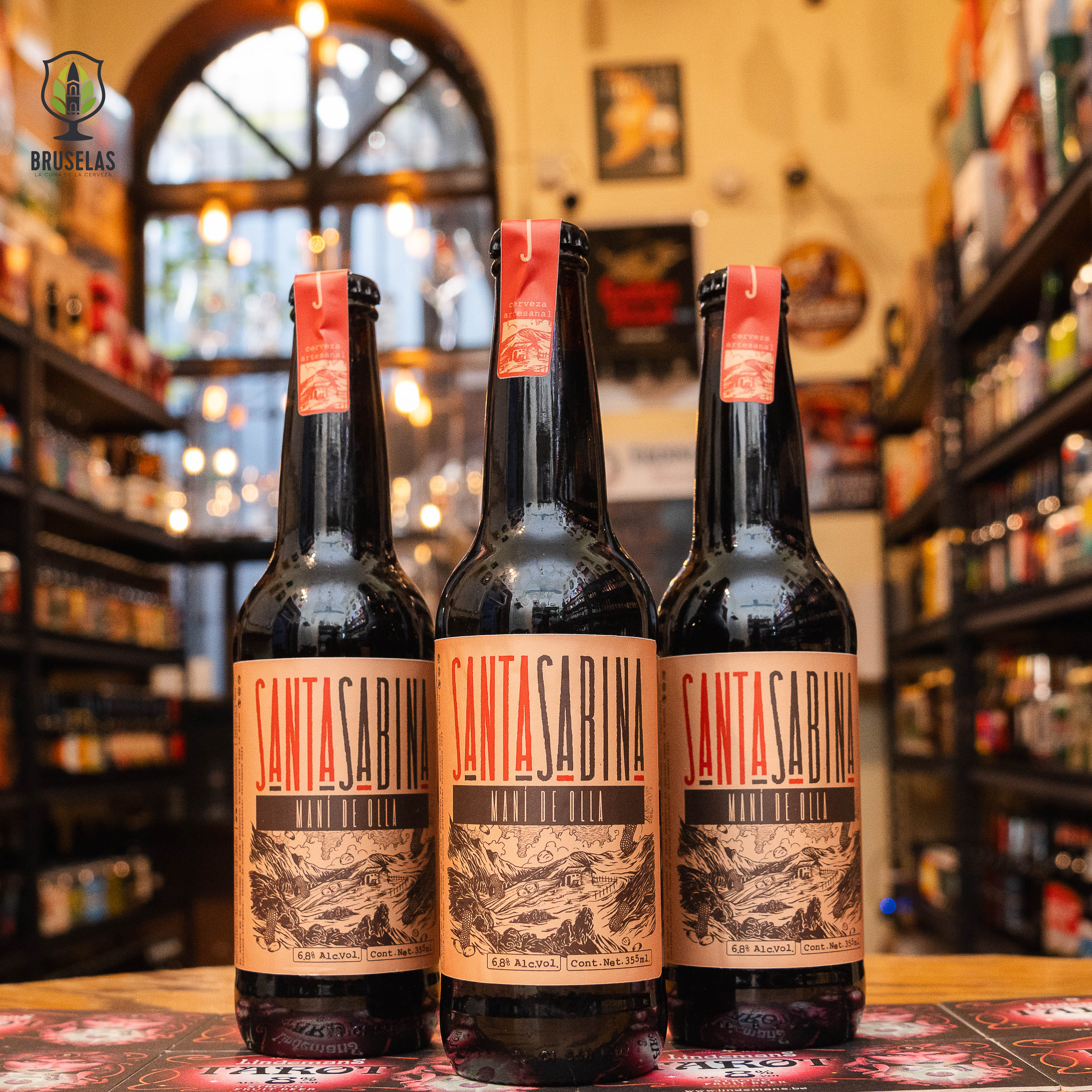 Botella de "Maní de Olla", Cerveza Stout de la Cervecería Santa Sabina. Disponible en nuestra tienda en línea