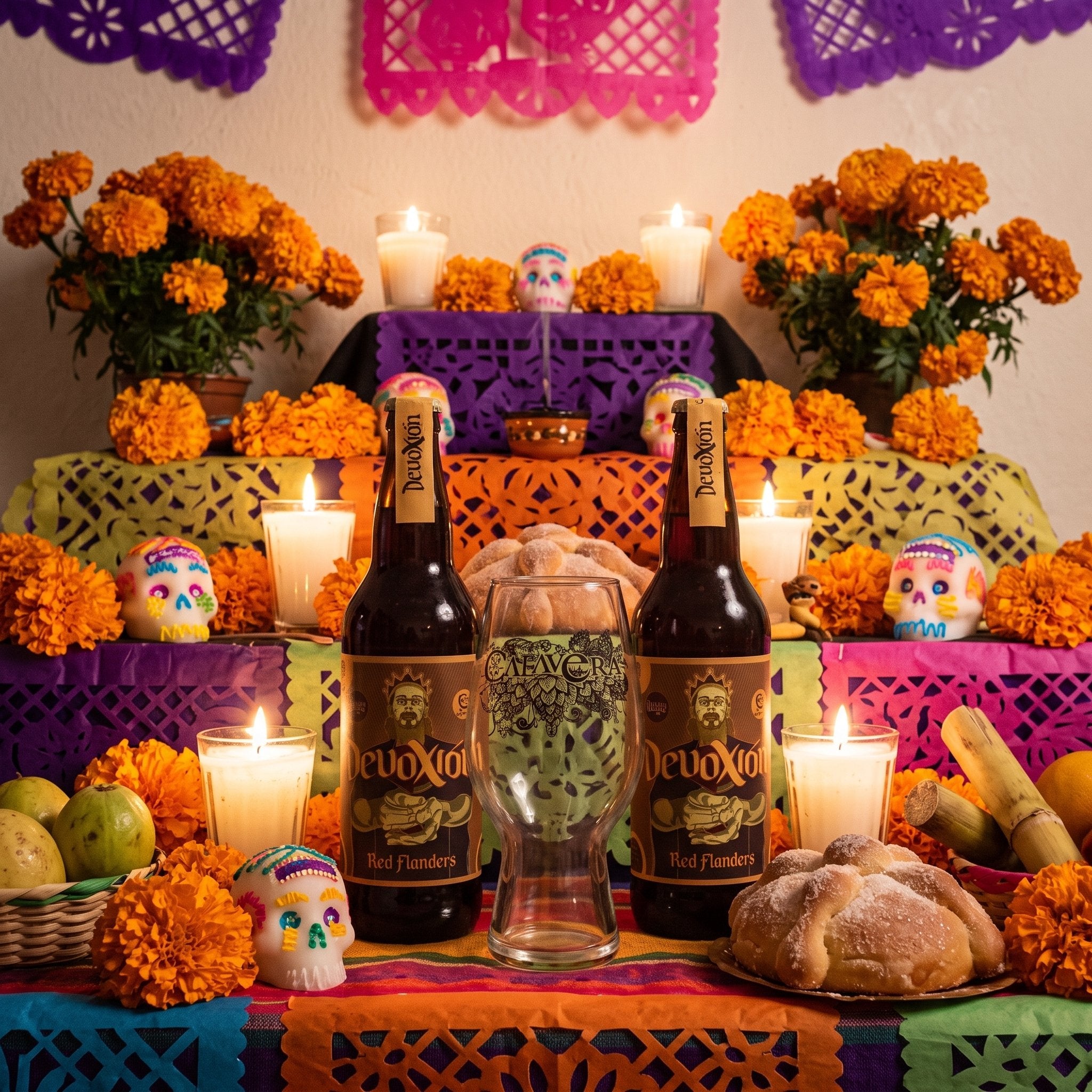 Altar de Día de Muertos con dos DevoXión y el Vaso Calavera- BruselasBeer